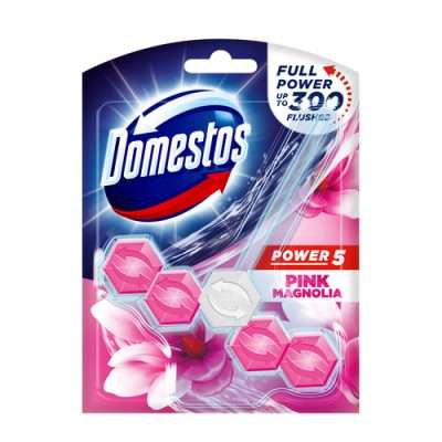 Domestos 5in1 Power Pink Magnolia Toilet Block 	(55g)